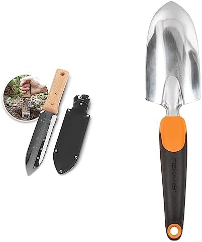 Nisaku Njp65 Das Original Hori Hori Namibagata Japanisches Edelstahl-Unkrautmesser & Fiskars Ergo Garten-Handschaufel – Ergonomisches Griffdesign mit Aufhängeloch, strapazierfähiges Gartengerät zum Graben  |   Gartenkellen Gartenkellen Gartenkellen