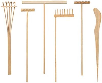 1 Set/ 6 Stück Mini Zen Gartenwerkzeuge Bambusrechen Sandglättung Schieberechen Dekoration Garten Sandrechen Zeichenstift Miniaturlandschaft Dekoration  |   Rechen Rechen Rechen