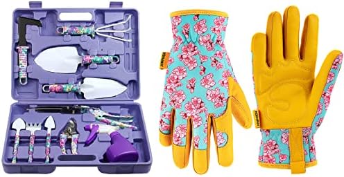 10 Stück lila Gartenwerkzeugset & Leder-Gartenhandschuhe für (M)  |   Gartengerätesets Gartengerätesets Gartengerätesets