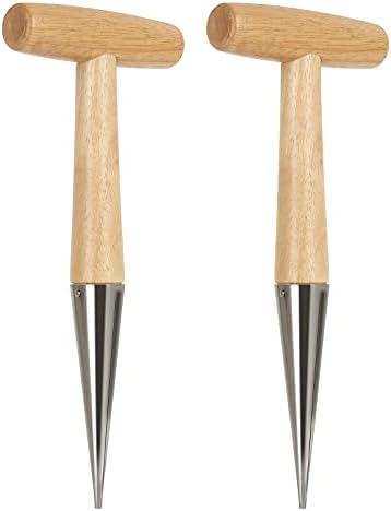 2 Stück 11 Zoll Edelstahl Hand-Dibbler Gartenwerkzeuge mit Holzgriff, Dibbler Zwiebelpflanzer, Holz-Saatdibbler zum Säen von Samen, Umpflanzen von Pflanzen, Pflanzen von Zwiebeln, Graben, Gartenarbeit  |   Zwiebelpflanzer Zwiebelpflanzer Zwiebelpflanzer