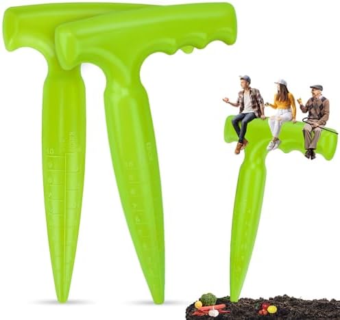 2 Stück Dibbler Gartengerät mit Maßangaben – 17,5 cm Kunststoff Zwiebelpflanzwerkzeug mit Griff – Saatdibbler zum Pflanzen von Zwiebeln, Graben, Gartenarbeit (Hellgrün)  |   Zwiebelpflanzer Zwiebelpflanzer Zwiebelpflanzer