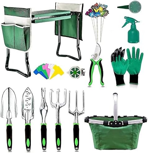 2021 Verbesserte Gartenbank und Knieschoner Set – 2-in-1 Gartenstuhl, strapazierfähiges Gartenkit mit Handschuhen, Handtasche, Werkzeugtaschen und Werkzeugorganizer-Korb. Ideales Geschenk für Gartenliebhaber, Männer und Frauen.  |   Gartengerätesets Gartengerätesets Gartengerätesets