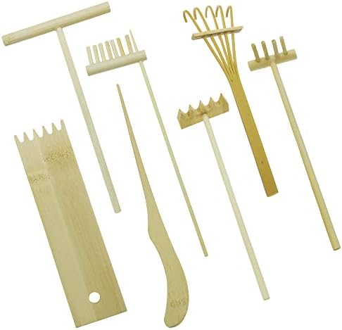 7-teiliges Gartenrechen-Set, Garten-Zen-Rechenwerkzeuge, Sandgarten-Kits, Bambusrechen, Bambusrechenhalter mit Moosrechen, Bürste und Löffel für Männer  |   Rechen Rechen Rechen