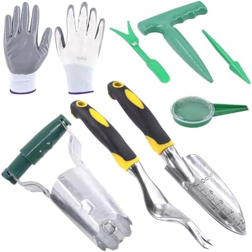 8-teiliges Set Blumenzwiebel-Pflanzwerkzeuge umfasst 1 Blumenzwiebelpflanzer, 2 Handspaten, 1 Paar Gartenhandschuhe, 4 Saatgutspender, Pflanzwerkzeug-Set zum Säen von Samen und Umpflanzen von Pflanzen.  |   Zwiebelpflanzer Zwiebelpflanzer Zwiebelpflanzer