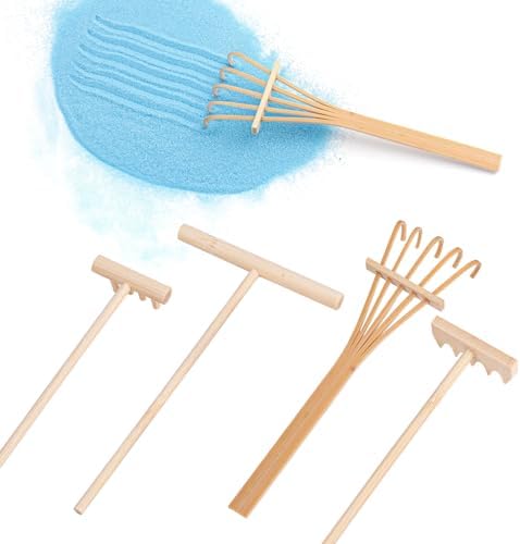 Auear, 4er Set Mini Sandrechen für Zen-Gärten – Bambusrechen für DIY-Garten-Desktop-Dekor in 4 Stilen  |   Rechen Rechen Rechen