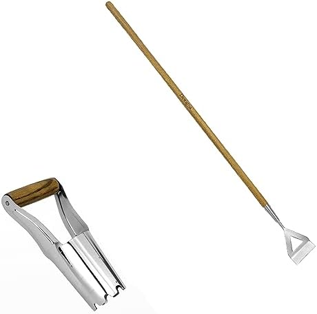 Dutch Hoe, 10 cm Tiefe Markierung Hand Zwiebelpflanzer, Biegsamer Edelstahl Zwiebelpflanzer Grubber, Garten Zwiebel Umpflanzer mit Bequemem Griff aus Holz für Tulpen und Narzissen  |   Zwiebelpflanzer Zwiebelpflanzer Zwiebelpflanzer