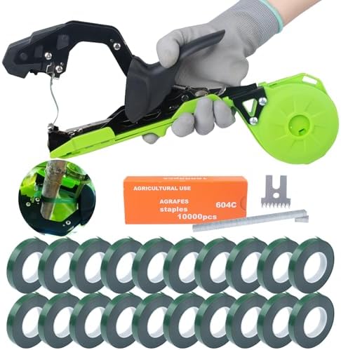 Pflanzenbindemaschine – Leichtes Gartenpflanzenbindewerkzeug, Gartentape-Gun mit 23 Rollen grünem Tape und 1 Heftklammern für Tomaten, Paprika, Trauben, Gurken und rankende Gemüse.  |   Gartengerätesets Gartengerätesets Gartengerätesets