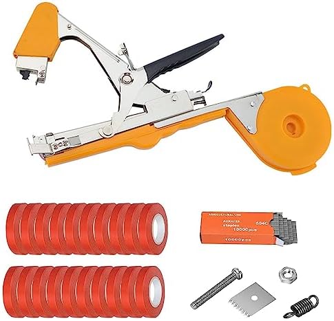 Pflanzenbindemaschine Set – Rebenbindemaschine für Kletterpflanzen, Tomaten, Gemüse mit Ranken, Blumenpflanzung, Gurken, 1 Stück Heftklammern, 2 Rollen (Orange)  |   Gartengerätesets Gartengerätesets Gartengerätesets