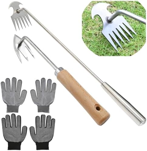 2-Zoll-Garten-Unkrautzieher, Hand-Unkrautziehwerkzeug, Edelstahl-Unkrautstecher mit langem Griff für den Garten, Handheld-Unkrautzieher für den Garten (3+6 Zähne)  |   Handjäter Handjäter Handjäter